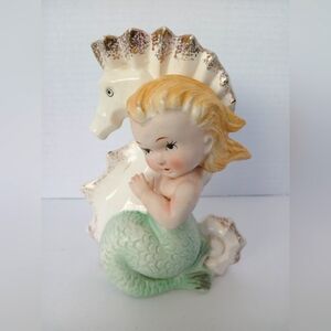 RARE! Vintage 1950's Lefton Mermaid With Seahorse Hand Painted From Japan